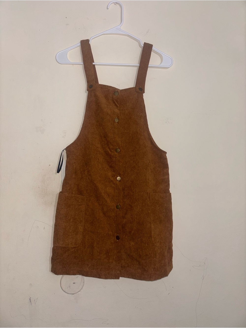 Floerns Women's Tan Corduroy
Ribbed Short Overall Dress With
Pockets Size XS